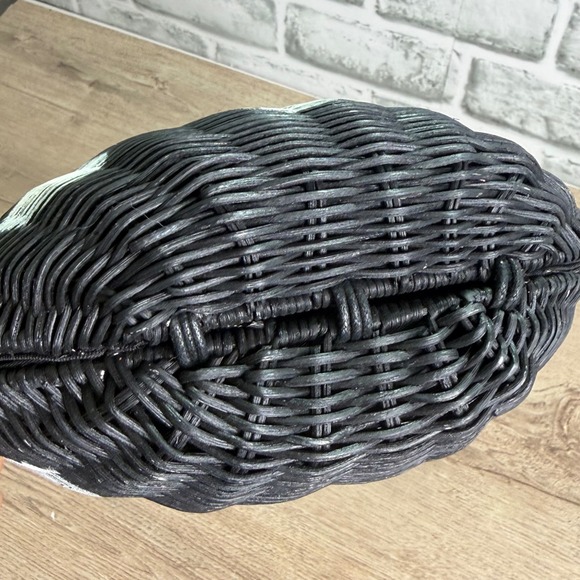 Kate Spade New York Polka Dot Woven Basket Purse Black White Handle Bag - Picture 5 of 7